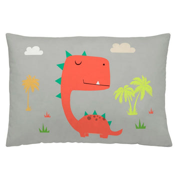 Grauer Kissenbezug Naturals Dino (50 x 30 cm) mit Dinosaurier- und Palmenmuster.
