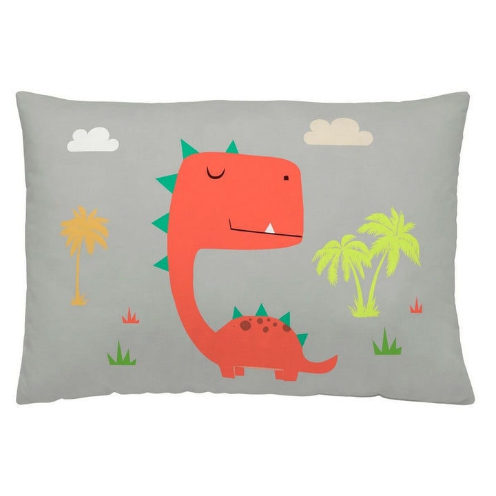 Grauer Kissenbezug Naturals Dino (50 x 30 cm) mit Dinosaurier- und Palmenmuster.