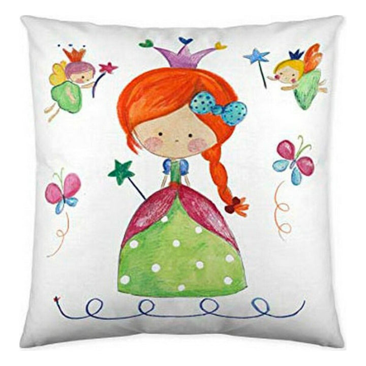 Kissenbezug mit Prinzessin, Feen und Schmetterlingen. Cartoon-Design für Kinder.