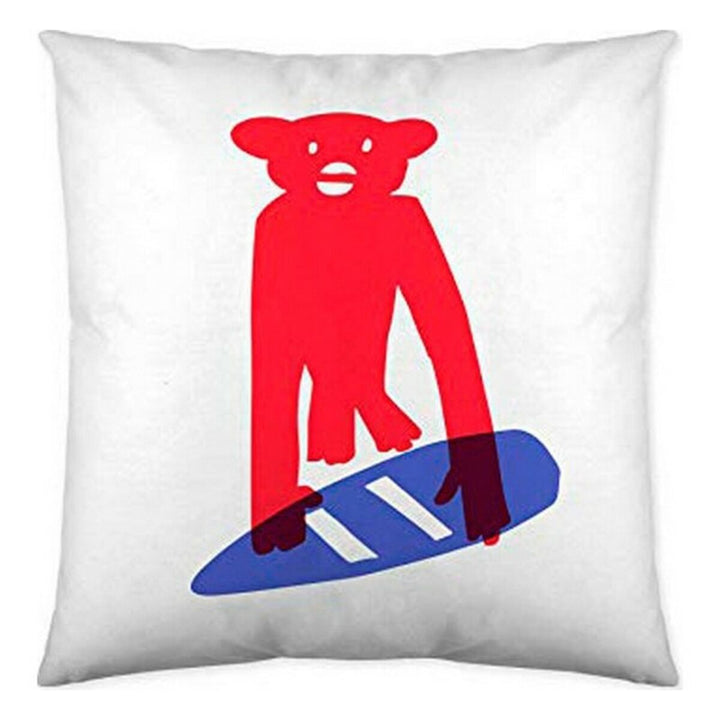Cool Kids Kissenbezug mit roter Cartoonfigur und blauem Surfbrett Design.