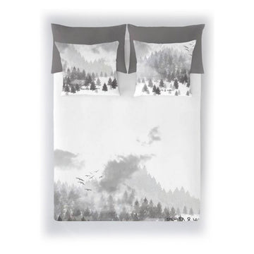 Bettdeckenbezug mit Waldmotiv. Natur-Design Bettwäsche-Set mit Kissenbezügen.