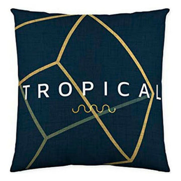 Naturals Tropical Kissenbezug mit geometrischem Muster und Aufschrift 'Tropical'.