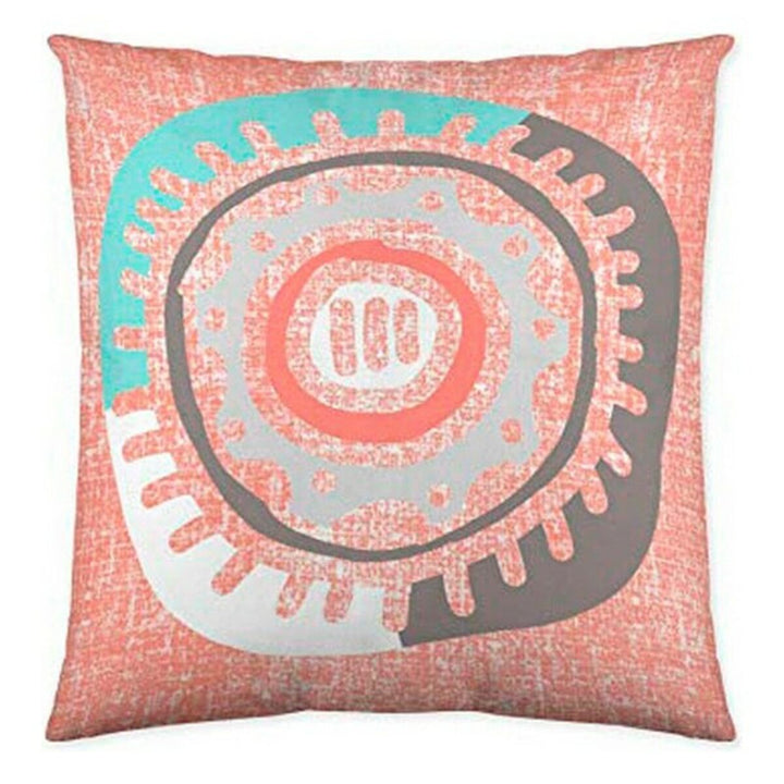 Quadratischer Kissenbezug Costura Yamine Coral mit abstraktem Kreisdesign.
