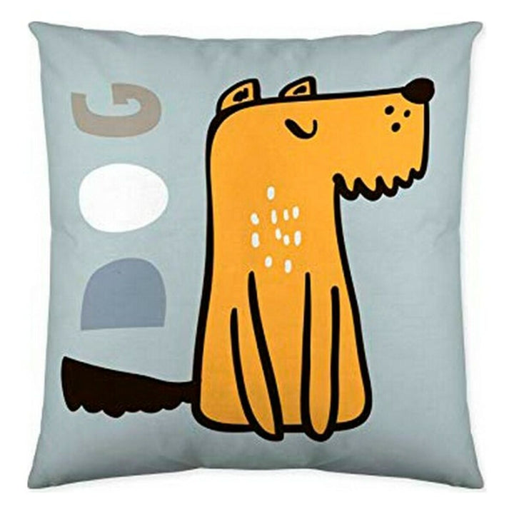 Kissenbezug Costura mit Hunde-Motiv. Cartoon-Hund und 'DOG'-Schriftzug auf hellblauem Kissen.