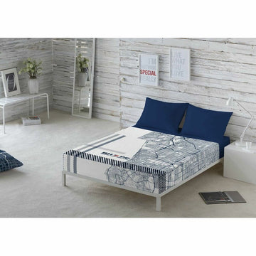 Bettwäsche-Set Ryan Double von Beverly Hills Polo Club mit blau Kissenbezüge und Stadtplan Design.