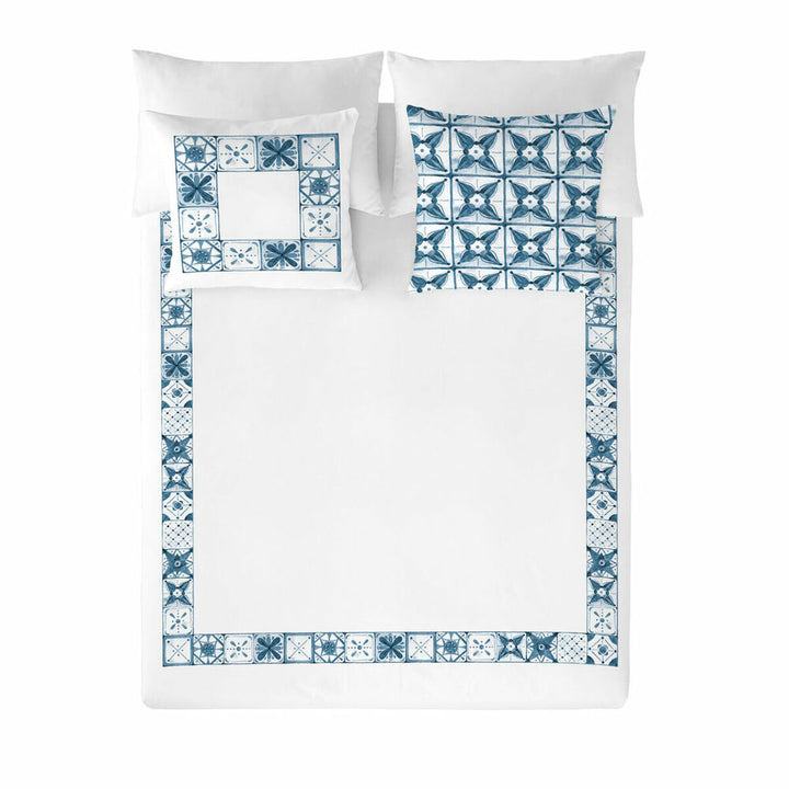 Bettdeckenbezug Amalfi King Size mit blauem Fliesenmuster. Naturals Bettwäsche.