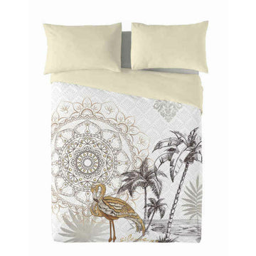 Bettdeckenbezug Naturals Golden mit Mandala, Flamingo und Palmen. Tropisches Design.