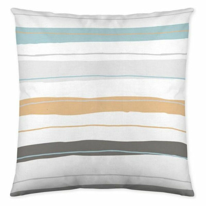 Kissenbezug Cool Kids Blue mit Streifenmuster in Blau, Grau und Beige.