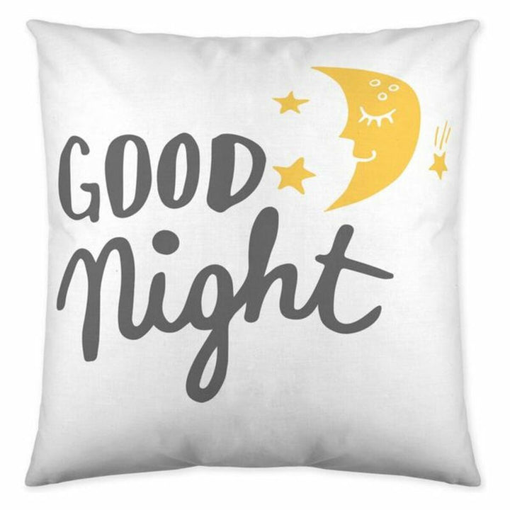 Weißer Kissenbezug mit Mond und Sterne Design, 'Good Night' Schriftzug für Kinder.