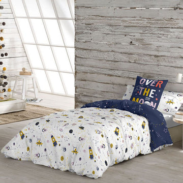 Reversibler Bettdeckenbezug Cool Kids Sven mit Weltraum Design. Wende-Bettwäsche mit Raketen.