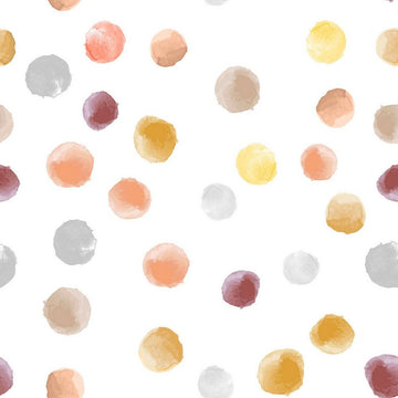 Bettwäsche-Set Inga-Muster: Aquarellpunkte in Gelb, Orange und Grau auf weißem Stoff.