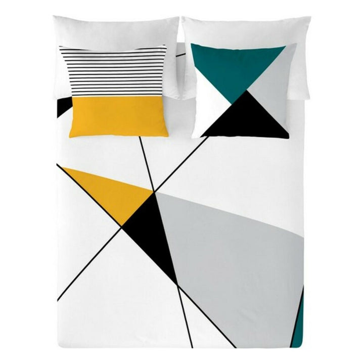 Bettdeckenbezug mit geometrischem Dreieckmuster in Gelb, Schwarz und Grau. Icehome-Bettwäsche.