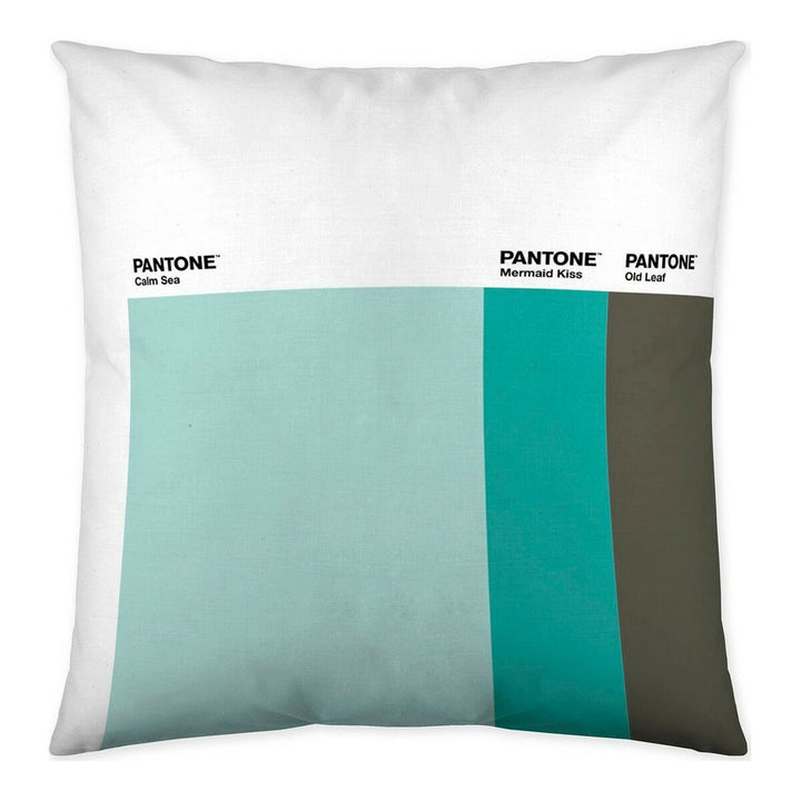 Kissenbezug mit breiten Streifen in Pantone Farben Calm Sea, Mermaid Kiss und Old Leaf.