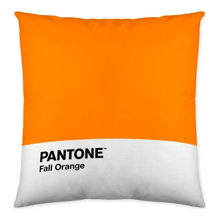 Reversibler Kissenbezug in leuchtendem Orange und Weiß mit Pantone Fall Orange Aufdruck.