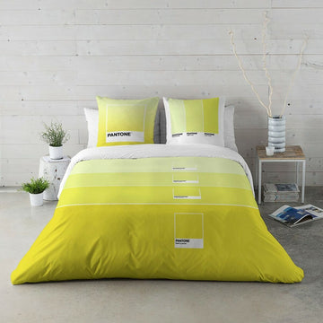 Gelb Ombre Bettdeckenbezug mit Pantone Farbfeldern und passenden Kissenbezügen.