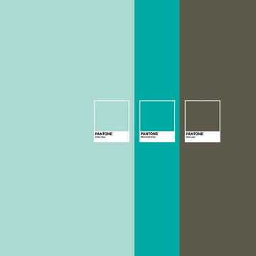 Bettdeckenbezug mit breiten Streifen in Pantone Farben: Calm Sea, Mermaid Kiss und Old Leaf.