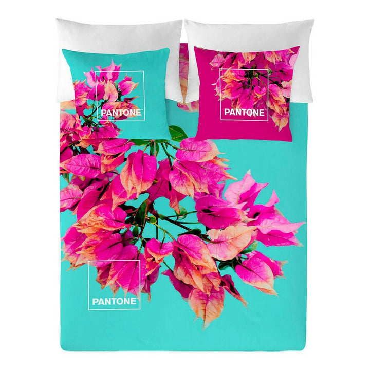 Bugnavilla Pantone Bettdeckenbezug mit lebendigem Blumenmuster und passenden Kissenbezügen.