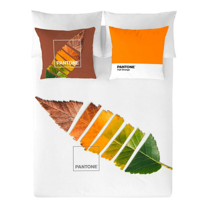 Bettdeckenbezug Leaf Pantone mit Herbstfarben. Blickfang: Farbenfrohes Blatt Design und Pantone Farbfelder.