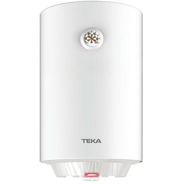 Weiße Teka EWH 30 C Thermosflasche mit Temperaturanzeige und roter Kontrollleuchte.