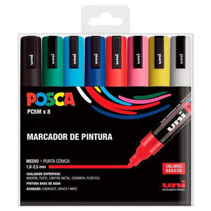 Uni-Ball POSCA Marker-Set mit 8 Farben. Bunte Stifte mit Medium Spitze, ideal zum Malen.