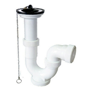 Weißer Spülbecken Siphon mit Stopfen und Kette, Durchmesser 40 und 32mm.