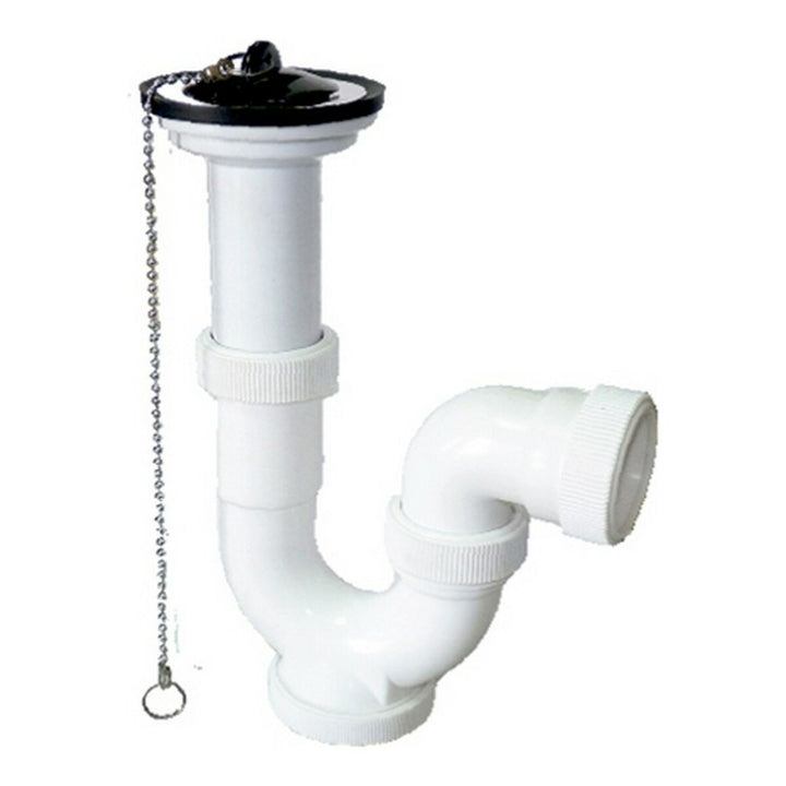 Weißer Spülbecken Siphon mit Stopfen und Kette, Durchmesser 40 und 32mm.