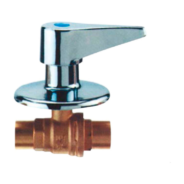 Messing Wasserabsperrhahn mit PTFE Dichtung und verchromtem Griff, 22 mm.