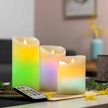 Mehrfarbige LED Kerzen mit Flammeneffekt und Fernbedienung - homely Family Shop