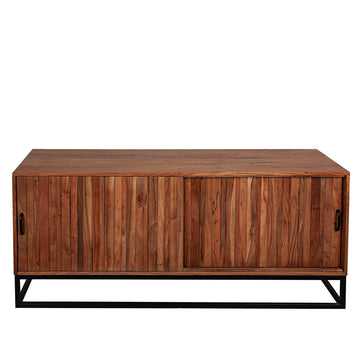 Romimex Anrichte aus braunem Akazienholz mit Holzdetails - homely Family Shop