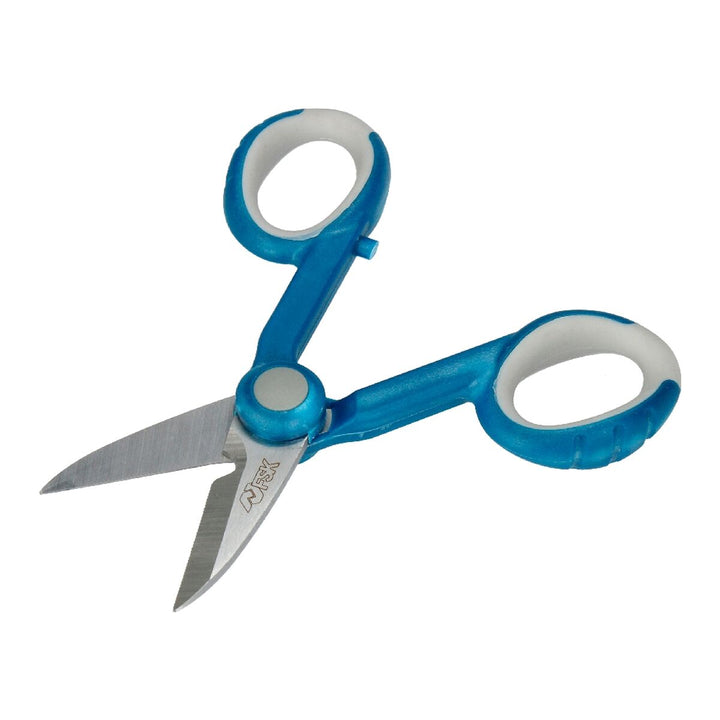 Blaue Elektrikerschere aus Edelstahl, 138 mm, mit glatten Griffen für präzises Schneiden.