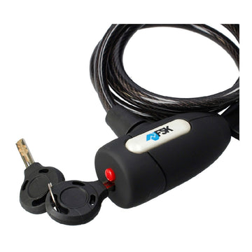 Schwarzes Ferrestock Kabel mit Vorhängeschloss und zwei Schlüsseln. Robustes Schloss.