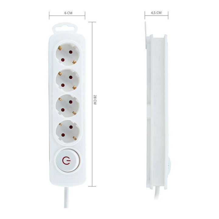 Weiße TM Electron Steckdosenleiste mit 4 Steckdosen und Schalter. Praktisch und sicher.