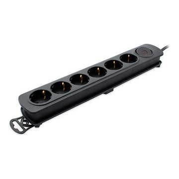Schwarze TM Electron Steckerleiste mit 6 Steckdosen und Schalter für 250V.