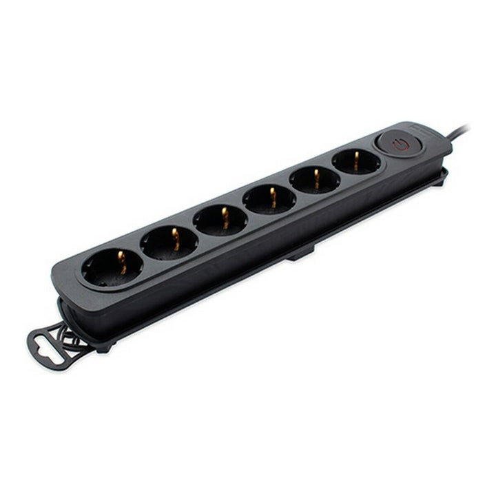 Schwarze TM Electron Steckerleiste mit 6 Steckdosen und Schalter für 250V.