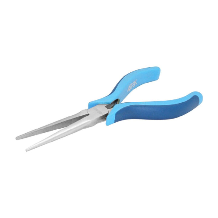 Ferrestock Telefonzange 125 mm mit schlanken Backen und blauem, ergonomischem Griff.
