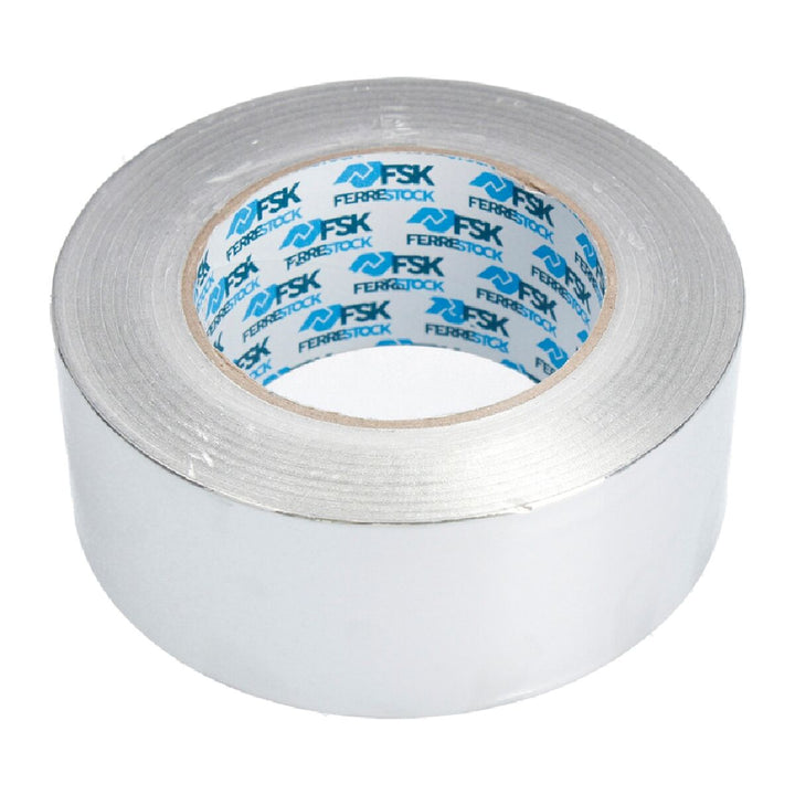Ferrestock Klebeband, silberfarben, 50mm breit. Metallisches Klebeband auf Rolle.