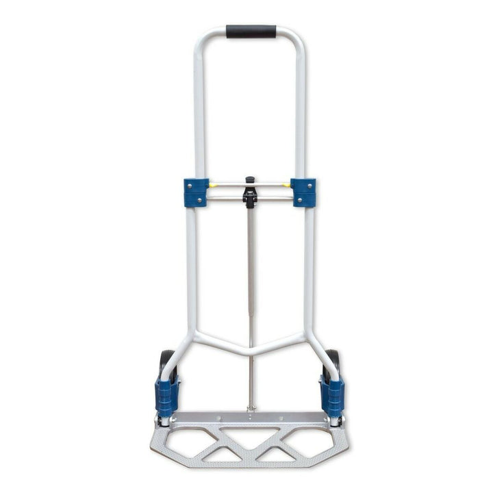 Ferrestock Klappbarer Aluminium Transportwagen mit blauen Akzenten und einzigartiger Basis.