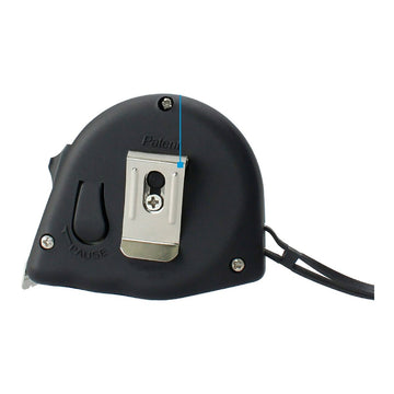 Schwarzes Ferrestock Flexometer mit Gürtelclip und Pause-Taste. Praktisches Messband.