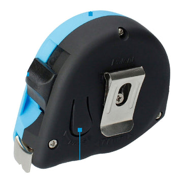 Nahaufnahme des blau-schwarzen Ferrestock Flexometer mit Metallclip und Pausenknopf.