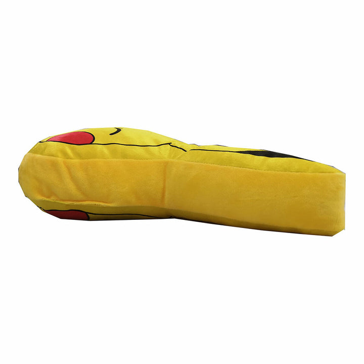 Gelbes 3D Pokémon Pikachu Kissen mit roten Wangen und schwarzen Umrissen.