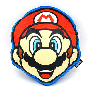 Super Mario Kissen 3D mit Marios Gesicht, roter Mütze und blau umrandet.