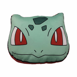 Grünes 3D Kissen im Pokémon Bulbasaur Design, 40x40 cm. Süßes Bulbasaur Kissen.