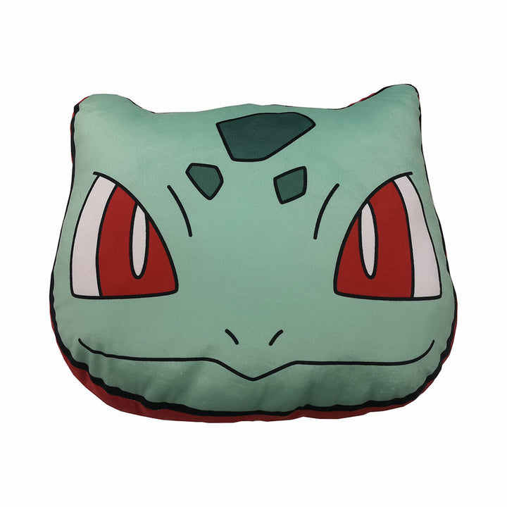 Grünes 3D Kissen im Pokémon Bulbasaur Design, 40x40 cm. Süßes Bulbasaur Kissen.