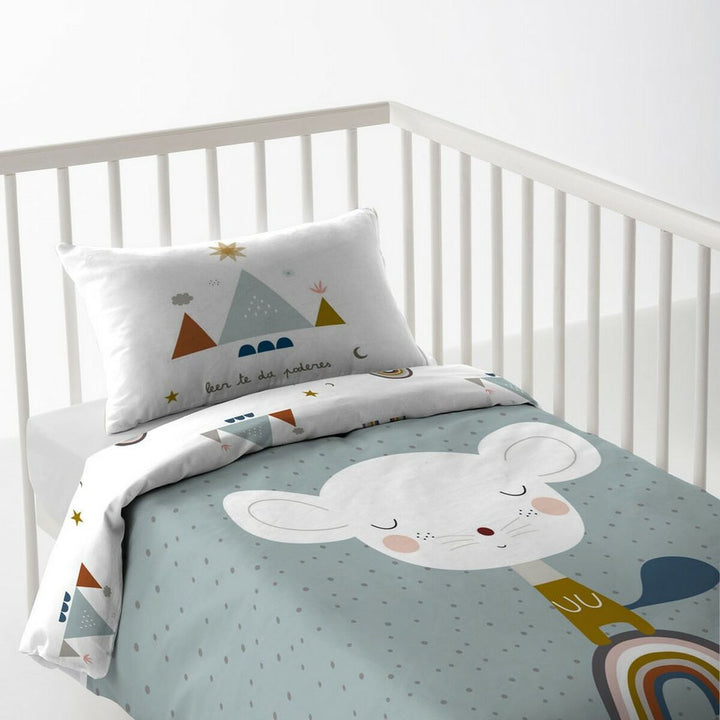 Reversibler Magic Dragon Bettbezug für Babybett mit Maus und Berg Motiven.
