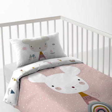 Rosa Baby Bettwäsche mit Hasenmotiv. Reversibler Bettdeckenbezug Magic Dragon mit Kissenbezug.