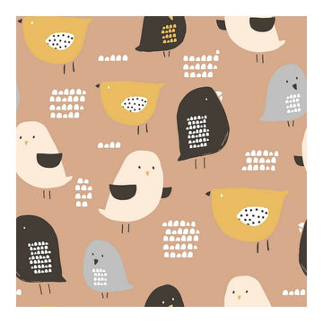 Niedliches Bettwäsche-Set mit Baby Chick Muster. Einzelmatratze mit Vogel Motiven in Gelb, Schwarz und Grau.