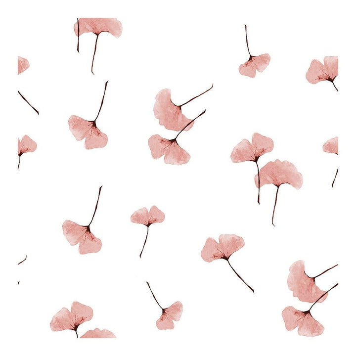 Bettwäsche-Set mit zarten roten Ginkgo Blätter Muster auf weißem Hintergrund. Doppelmatratze Design.