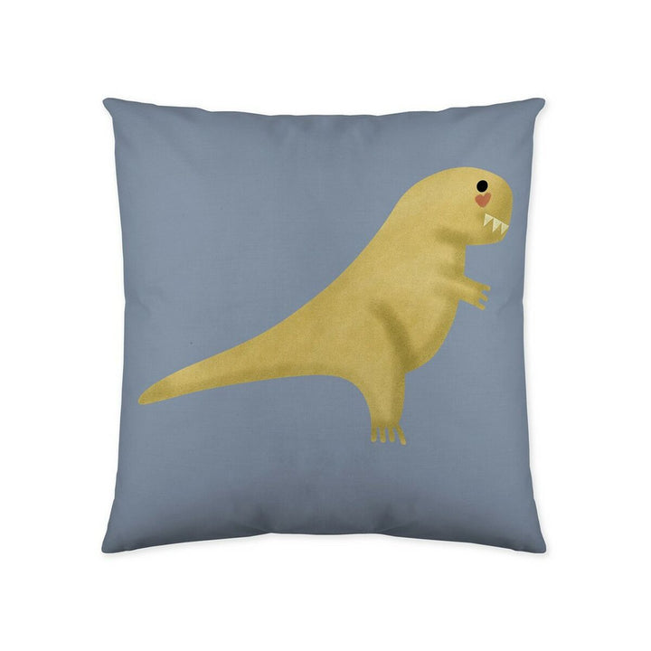 Blauer Kissenbezug mit gelbem Dino Motiv, Cool Kids Kollektion.