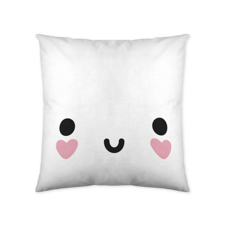 Weißer Kissenbezug (50x50cm) mit süßem "Feels" Gesicht für Kinderzimmer.