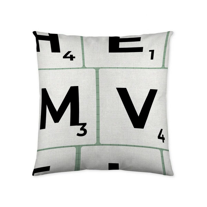 Naturals Scrabble Kissenbezug (50x50 cm) mit Buchstaben-Fliesen Design.